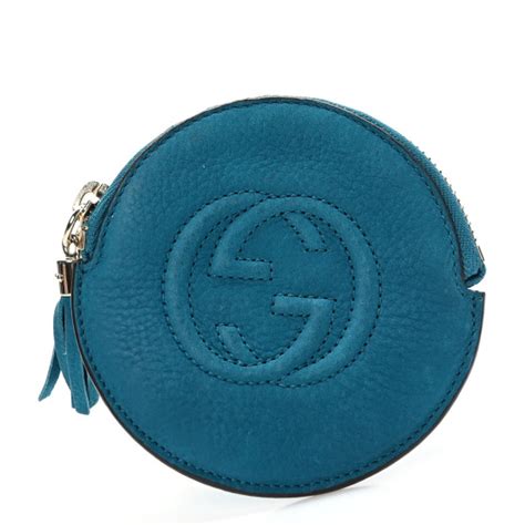 GUCCI Suede Soho Round Coin Purse Deep Cobalt